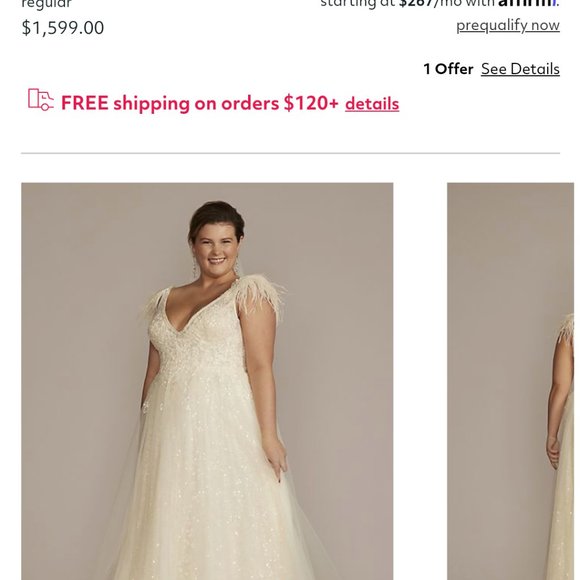 floral sequin feathered wedding dress Galina Signature size 18w - Picture 2 of 9